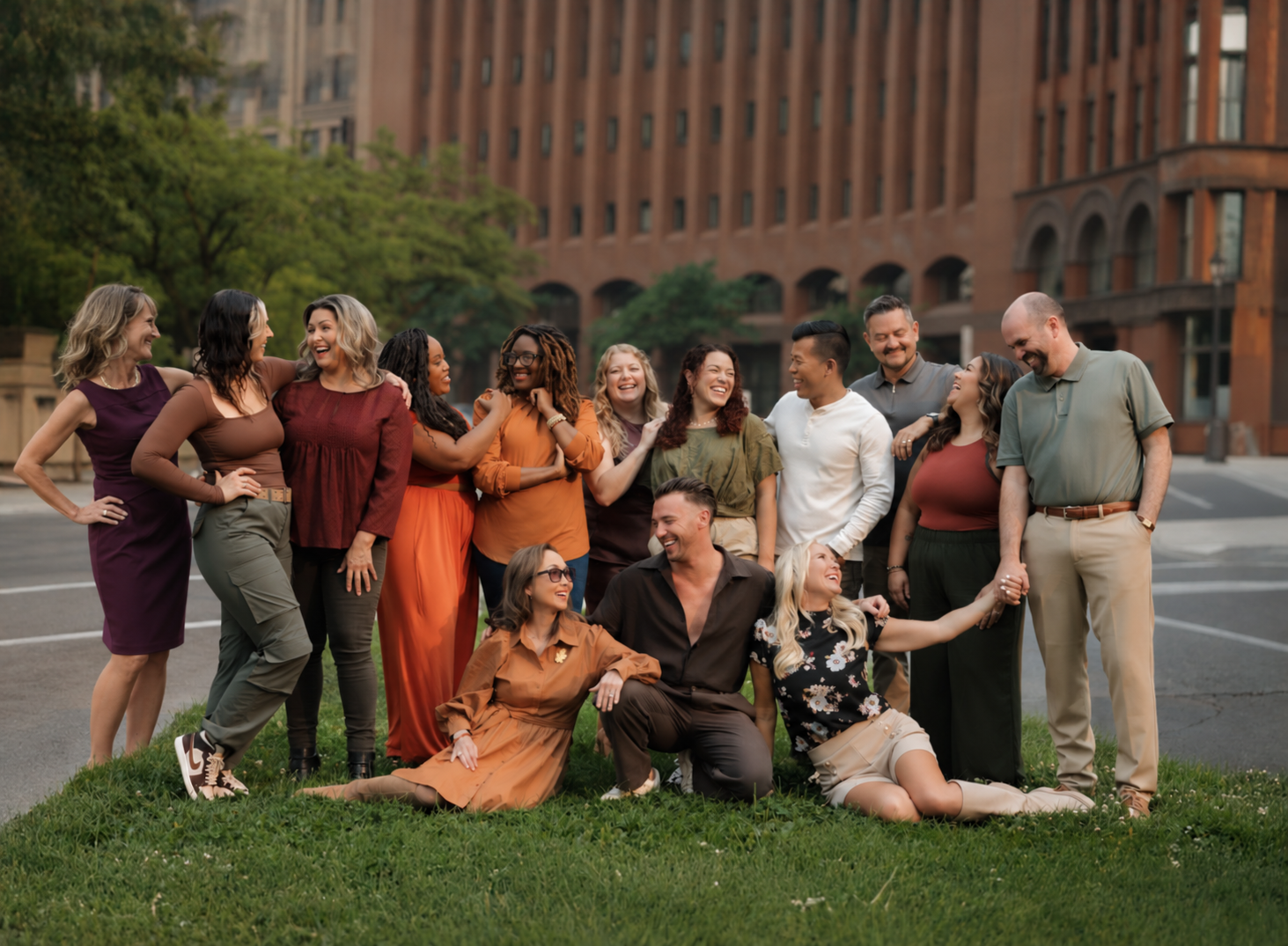 The full Dance With Spokane! cast — seven community leaders and seven professional dancers in Downtown Spokane